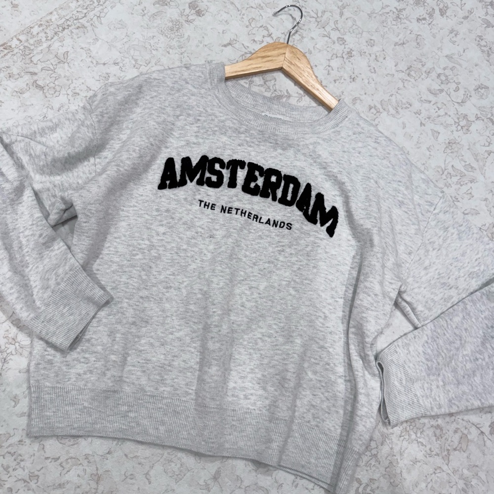 Primark Light Grey Crewneck Sweatshirt with Black Text